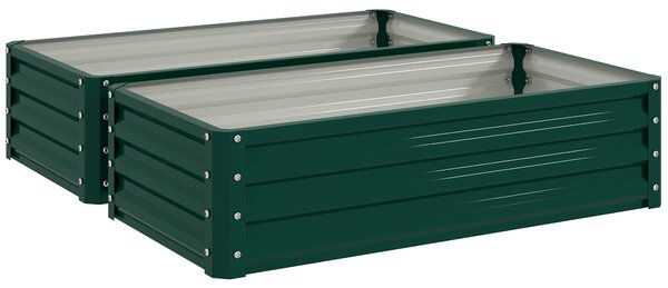 Outsunny Set of 2 Raised Beds for Garden, Galvanised Outdoor Planters for Herbs Vegetables, Use for Patio Balcony, Green