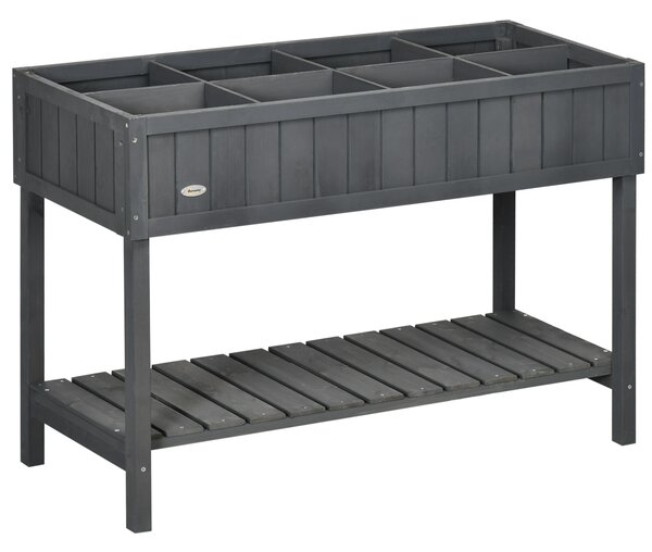Outsunny Fir Wood Raised Rectangular 8 Compartment Plant Stand Dark Grey