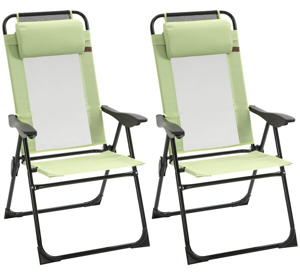 Outsunny Set of 2 Portable Folding Recliner Metal Outdoor Patio Chaise Lounge Chairs with Adjustable Backrest, Green