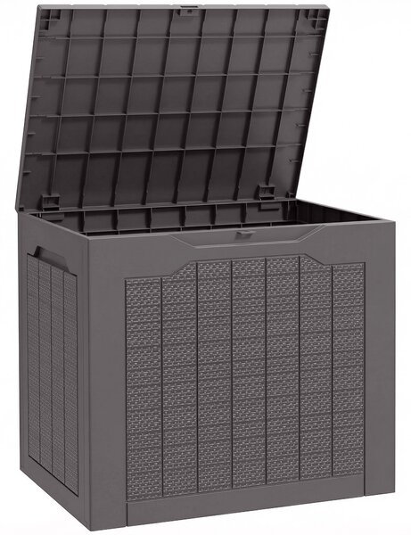 Outsunny 93L Plastic Garden Storage Box, Outdoor Storage Box with Handles, Waterproof Outdoor Storage Container, Brown