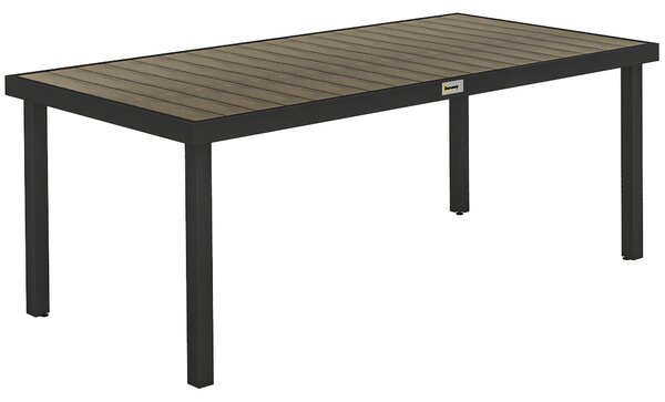 Outsunny Aluminium Outdoor Garden Dining Table for 8 People, Faux Wood Top, for Garden, Patio, 190 x 90 x 74cm, Brown