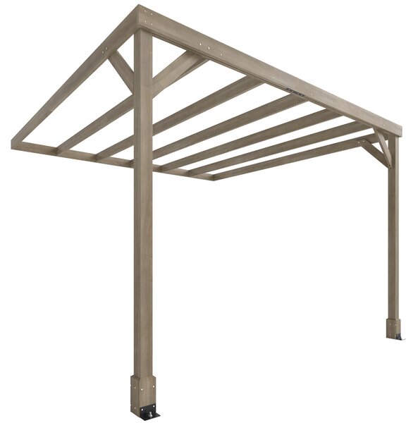 Outsunny Lean-To Wooden Pergola Kit, Decorative Garden Gazebo with Stable Structure and Concrete Anchors, 3 x 3 m, Light Brown
