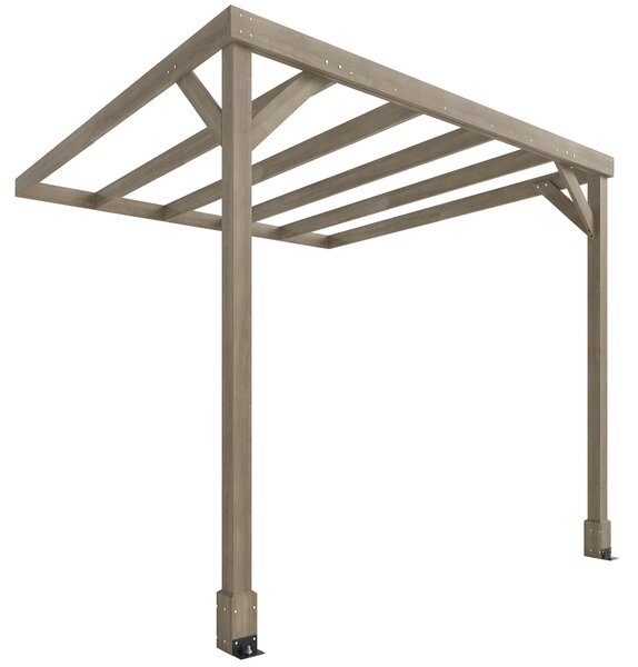 Outsunny Lean-To Wooden Pergola Kit, Decorative Garden Gazebo with Stable Structure and Concrete Anchors, 2.4 x 2.4m, Light Brown