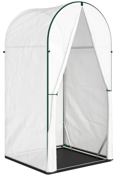 Outsunny Mini Greenhouse, Portable Green House with Roll-Up Door, PE Base, Small Greenhouse, 100 x 100 x 195 cm, White