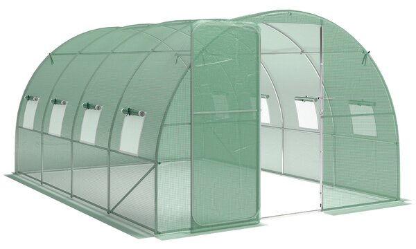 Outsunny 3 x 4 m Walk-in Polytunnel Greenhouse with Hinged Door and 8 Roll Up Mesh Windows, Garden Tunnel Warm House Tent, Green