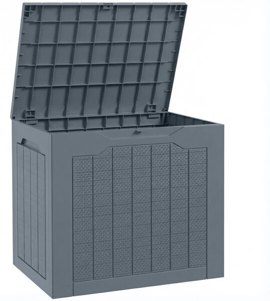 Outsunny 93L Plastic Garden Storage Box, Outdoor Storage Box with Handles, Waterproof Outdoor Storage Container, Light Grey