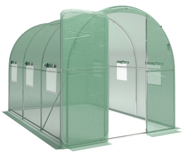 Outsunny 2 x 3 m Walk-in Polytunnel Greenhouse with Hinged Door and 6 Roll Up Mesh Windows, Garden Tunnel Warm House Tent, Green
