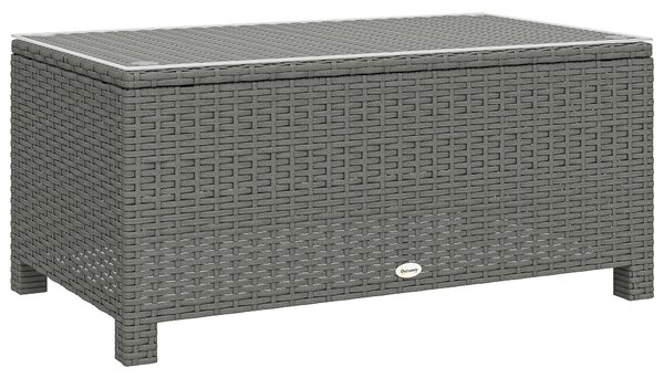 Outsunny Rattan Garden Coffee Table with Glass Top, Light Grey
