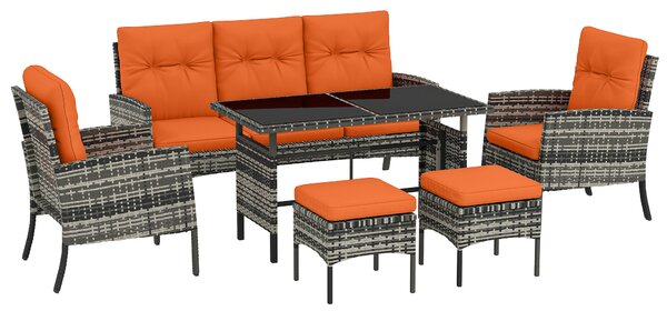 Outsunny 6 Pieces Rattan Garden Furniture Set with Dining Table and Cushions, Orange