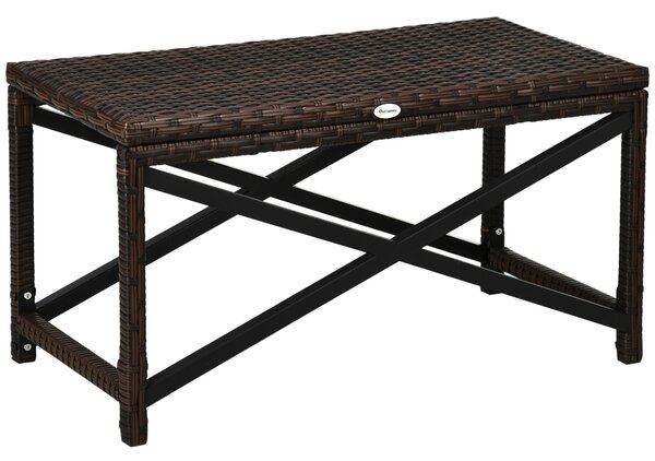 Outsunny PE Rattan Garden Side Table, Outdoor Coffee Table with X-Shape Frame, Mixed Brown