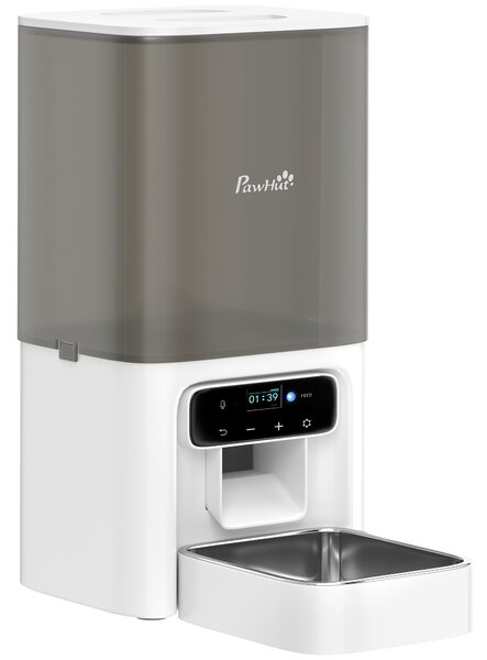 PawHut Programmable Automatic Cat Feeder with Timer Up to 6 Meals Per Day, 10s Voice Recorder, Portion Control