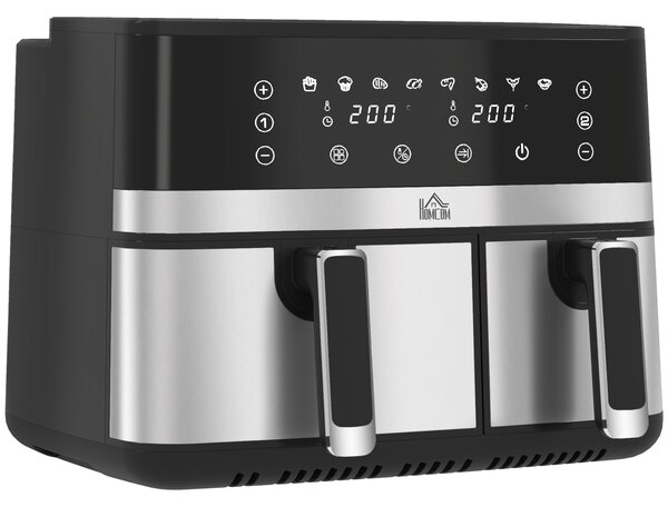 HOMCOM Dual Air Fryer 8.5L Family Size, Double Basket Digital Air Fryer Oven with Smart Finish & 8 Presets Aosom UK