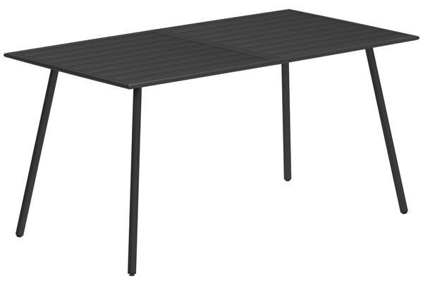 Outsunny Rectangle Garden Table with Slat Top, Steel Frame, Outdoor Table for 6 Person, 150 x 80 x 74 cm, Black