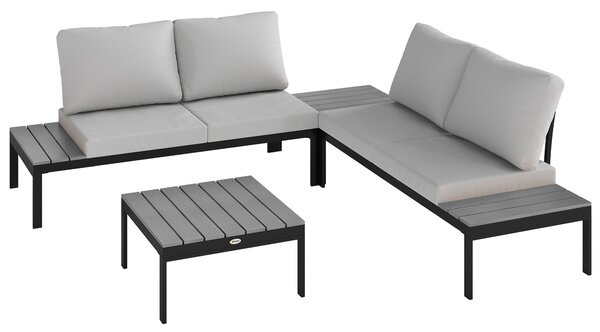 Outsunny Four-Piece Garden Corner Sofa Set with 2 Loveseats and 2 Coffee Tables - Grey Aosom UK
