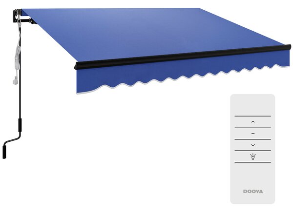 Outsunny 3 x 2.5m Electric Awning with LED Light and Remote Controller,DIY Retractable Awning, UV50+ Sun Shade Canopy, Blue Aosom UK