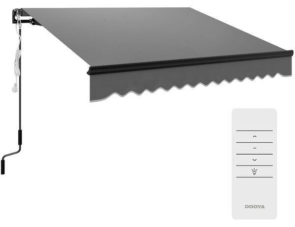 Outsunny 2.5 x 2m Electric Awning with LED Light and Remote Controller, Aluminium Frame DIY Retractable Awning, UV50+ Sun Shade Canopy, Dark Grey