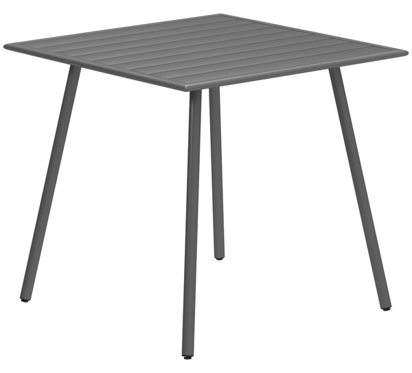Outsunny Square Garden Table with Slat Top, Steel Frame, Outdoor Table for 4 Person, 80 x 80 x 74 cm, Grey
