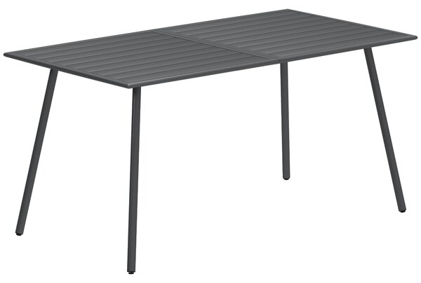 Outsunny Rectangle Garden Table with Slat Top, Steel Frame, Outdoor Table for 6 Person, 150 x 80 x 74 cm, Grey