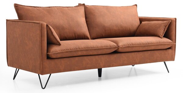 Austin Faux Leather 3 Seater Fabric Sofa, Large Comfy Cushioned Mid Century Modern Upholstered Settee Couch for Living Room | Roseland Furniture