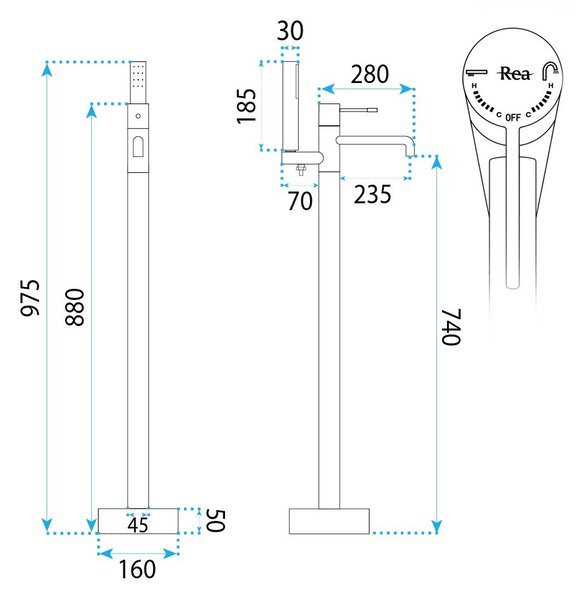 Free-standing faucet Rea Lungo Diamond Brush Copper