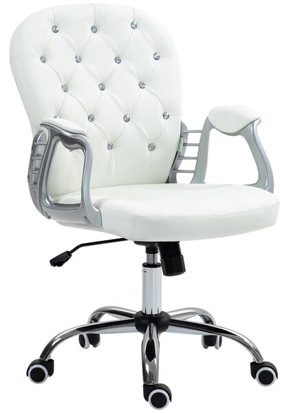 Vinsetto Home Office Chair with 360° Swivel, PU Diamante Padded, Base 5 Castor Wheels, Ergonomic Desk Chair for Home Work, White Aosom UK