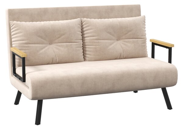 HOMCOM Click Clack Sofa Bed, Convertible 2 Seater Sofa Couch with 2 Cushions, for Living Room, Bedroom, Beige