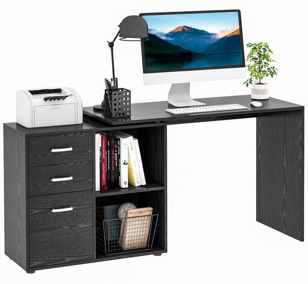 HOMCOM Computer Desk Table Workstation Home Office L Shape Drawer Shelf File Cabinet Black