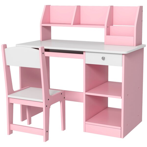 ZONEKIZ Two-Piece Kids Desk and Chair Set with Storage, for Ages 5-8 Years - Pink