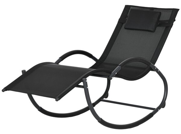 Outsunny Patio Texteline Rocking Lounge Chair Zero Gravity Rocker Outdoor Patio Garden Recliner Seat w/ Padded Pillow - Black Aosom UK