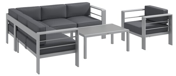 Outsunny Five-Piece Aluminium Garden Sofa Set, with Glass-Top Table - Grey Aosom UK