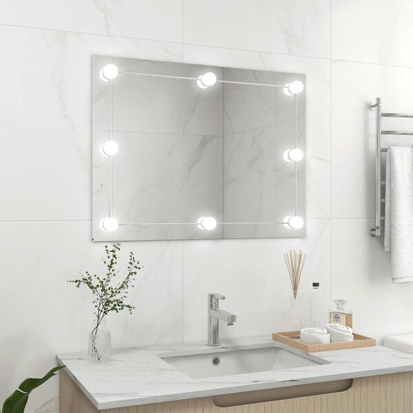 Wall Frameless Mirror with LED Lights Rectangular Glass