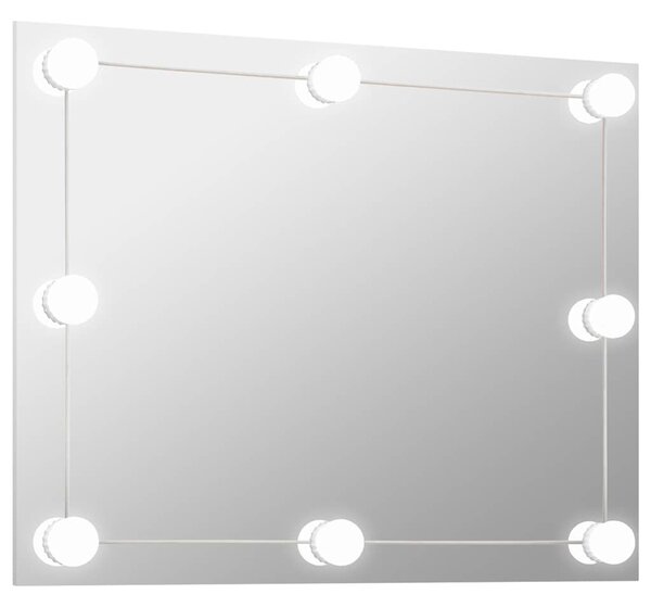 Wall Frameless Mirror with LED Lights Rectangular Glass