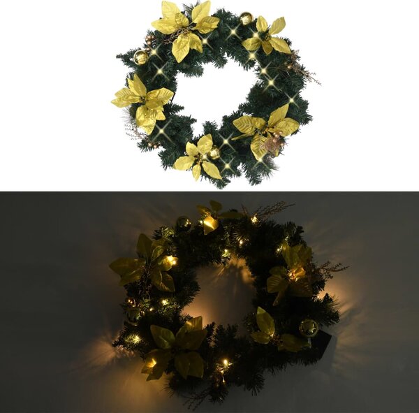 Christmas Wreath with LED Lights Green 60 cm PVC