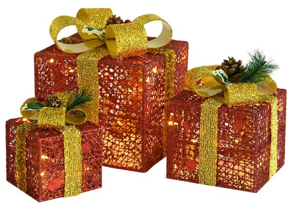 Decorative Christmas Gift Boxes 3 pcs Red Outdoor Indoor