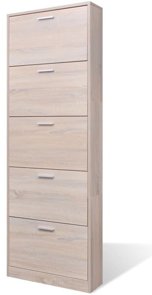 Oak Look Wooden Shoe Cabinet with 5 Compartments