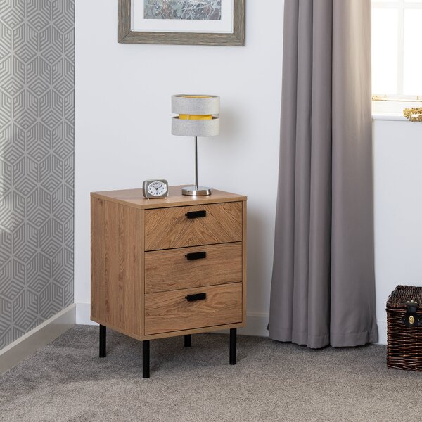 Leon 3 Drawer Bedside Table, Oak Effect Oak