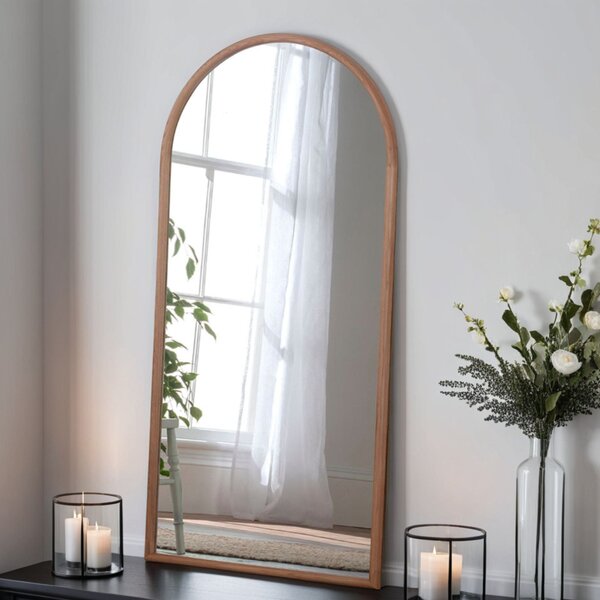 Yearn Solid Oak Arched Full Length Leaner Wall Mirror Natural