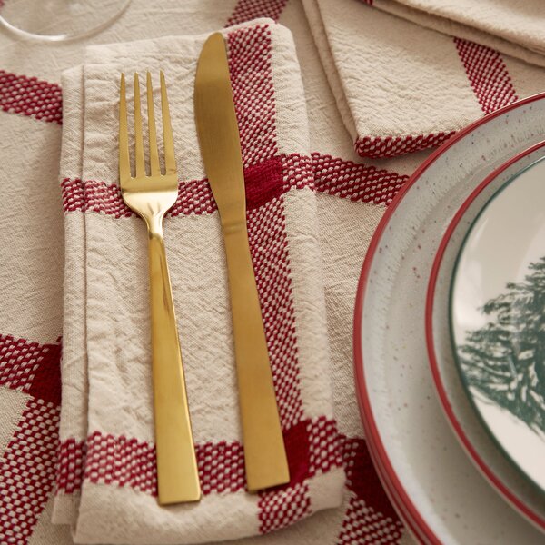 Pack of 4 Red & Cream Check Napkins