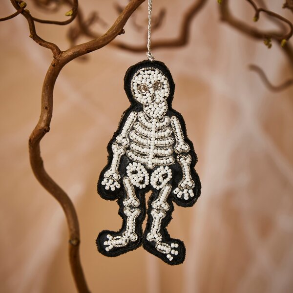 Black & White Beaded Skeleton Hanging Decoration Black and white