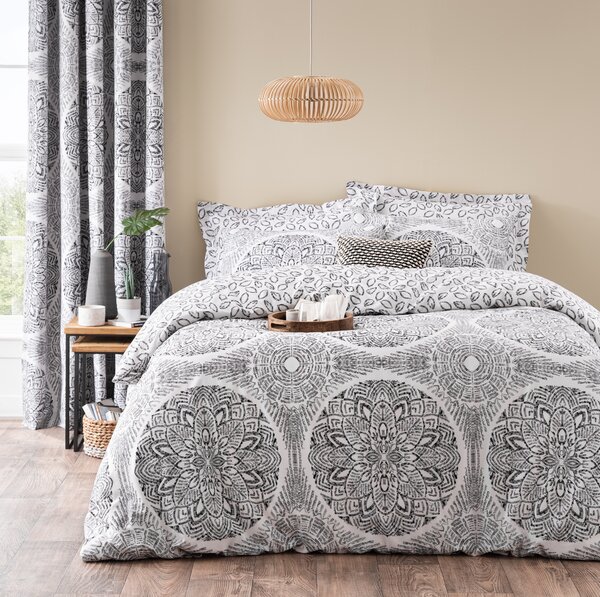 Isha Block Print Black Duvet Cover and Pillowcase Set Black