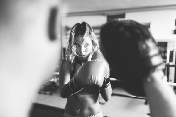 Photography Woman boxer workout with coach, massimo colombo