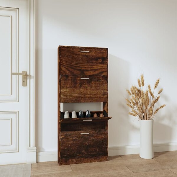 Shoe Cabinet Smoked Oak 59x17x150 cm Engineered Wood