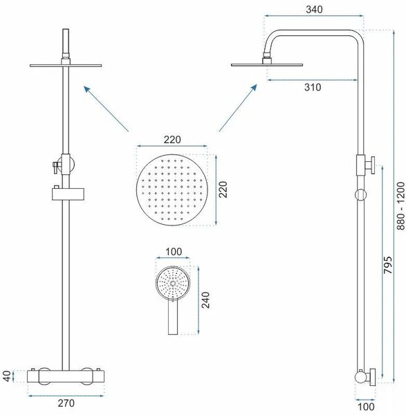 Shower set with thermostat Rea PAROT BRUSHED GOLD