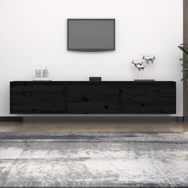 TV Cabinets 3 pcs Black Solid Wood Pine