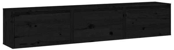 TV Cabinets 3 pcs Black Solid Wood Pine