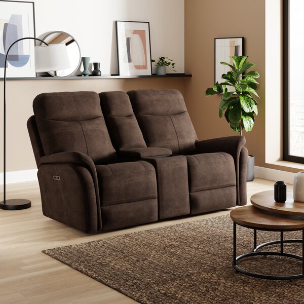Monte Faux Suede Power Reclining 2 Seater Sofa with Console Pinecone