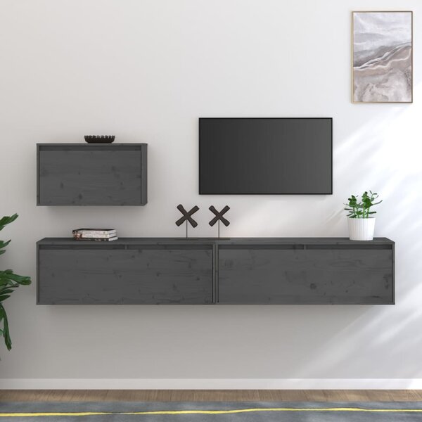 TV Cabinets 3 pcs Grey Solid Wood Pine