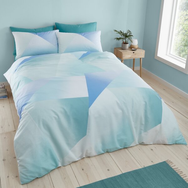 Catherine Lansfield Ombre Larsson Geo Blue Green Duvet Cover and Pillowcase Set Green