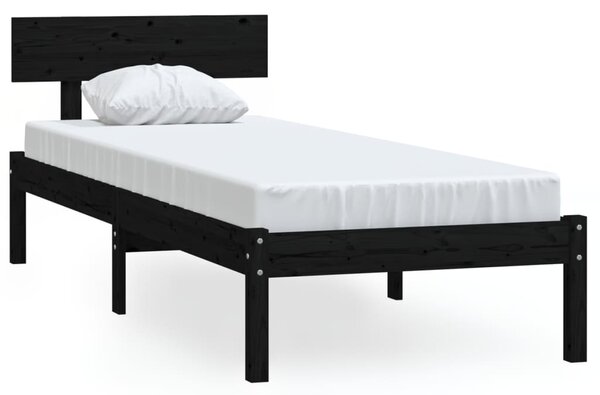 Bed Frame without Mattress Black Solid Wood Pine Single