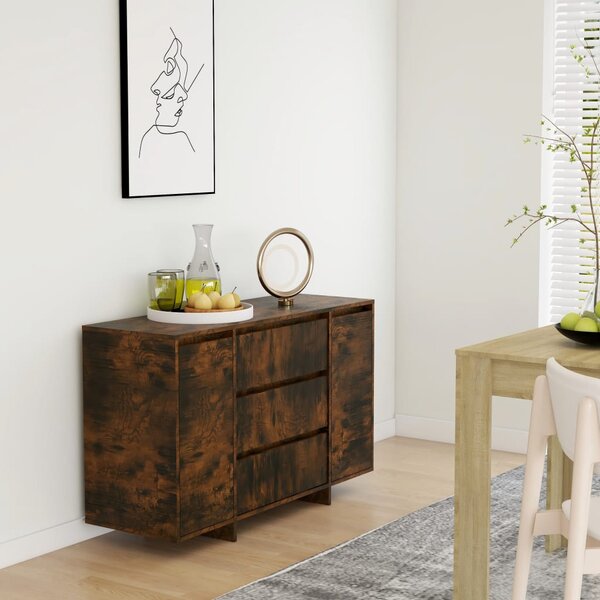 Sideboard with 3 Drawers Smoked Oak 120x41x75 cm Chipboard